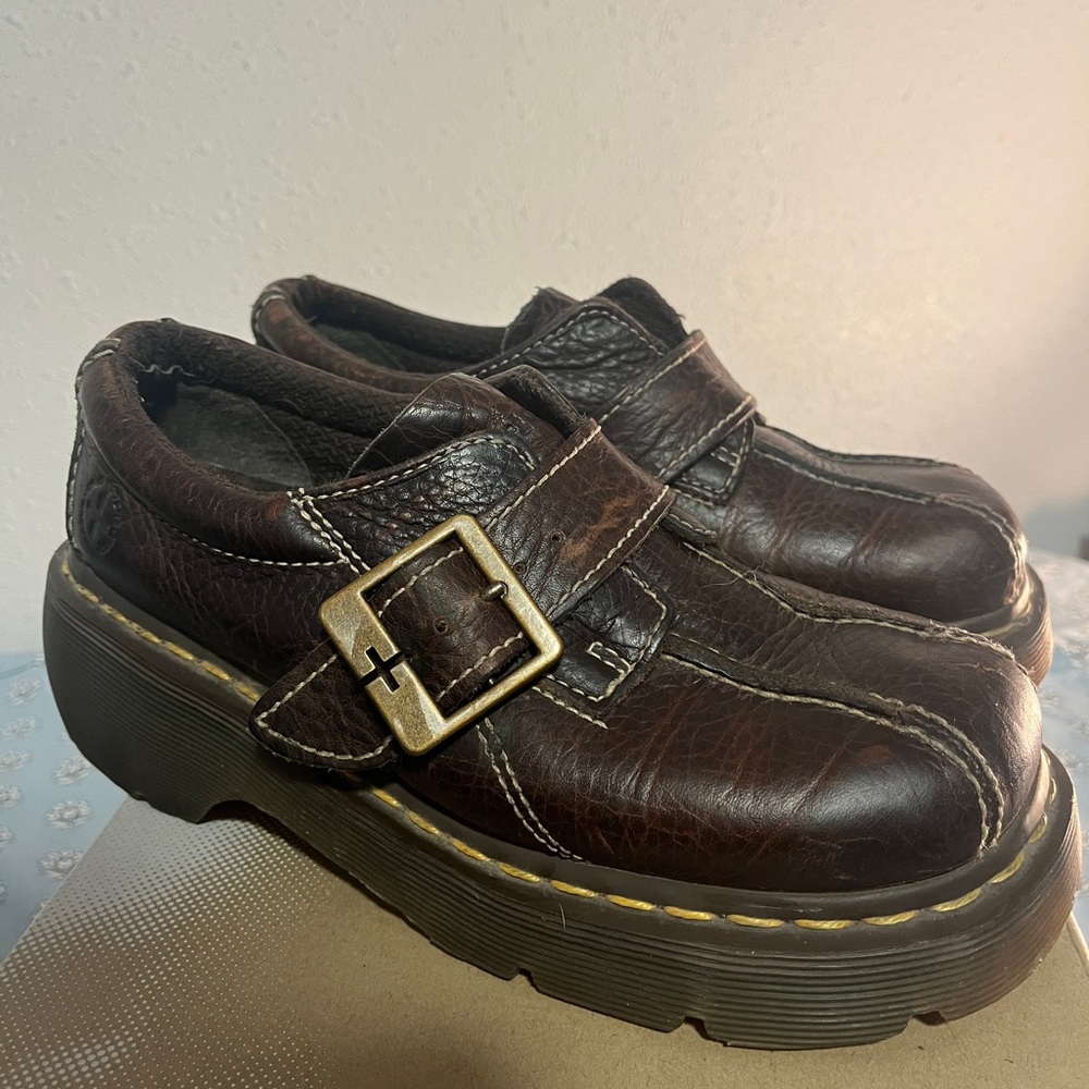 Vintage Dr. Martens Brown Leather Chunky Buckle Shoes